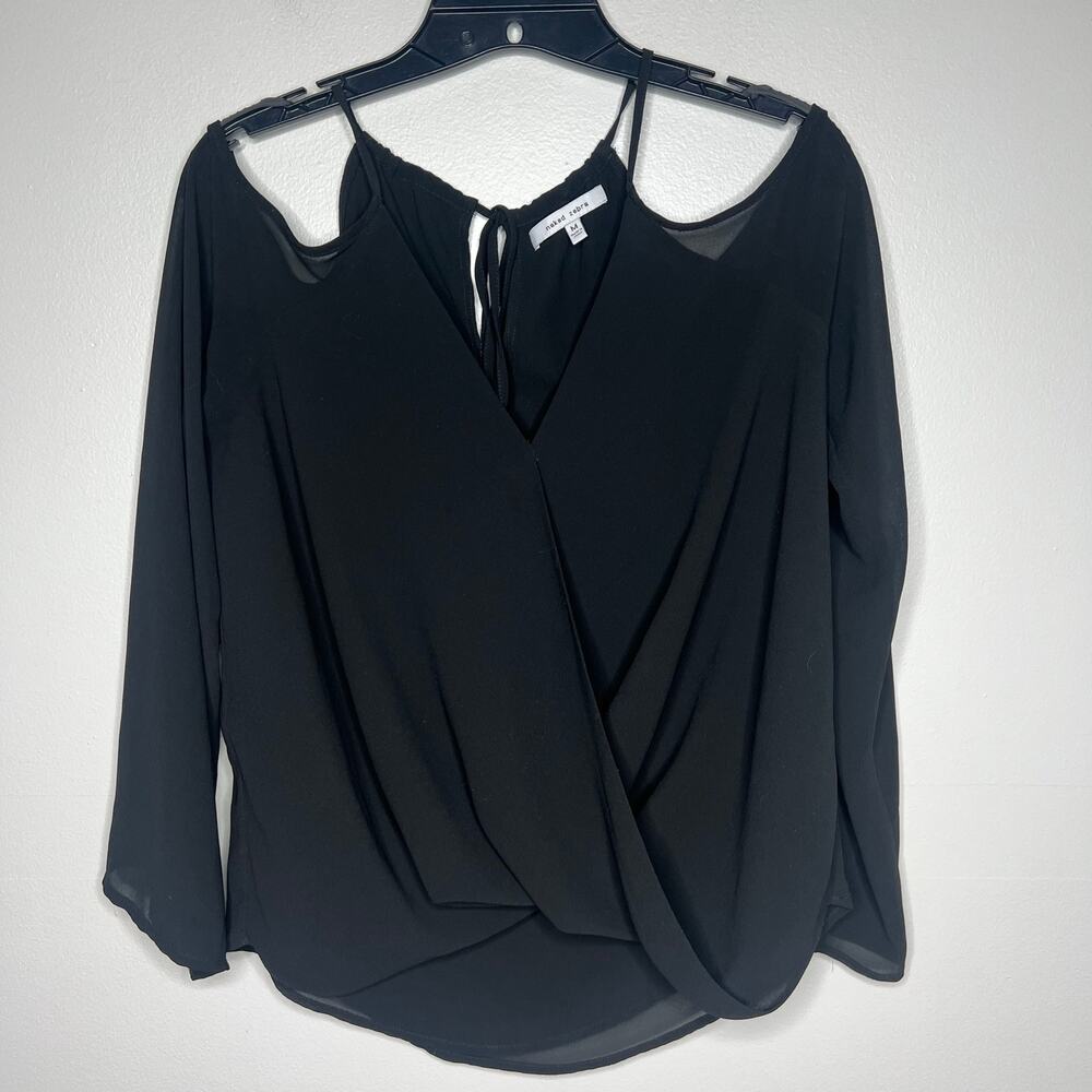 Naked Zebra Strappy Black Cold Shoulder‎ Blouse V-Neck Flowy Blouse Whimsygoth M